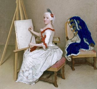 Bildnis Prinzessin Caroline Luise an der Staffelei, Pastell von Jean-Etienne Liotard, 1745